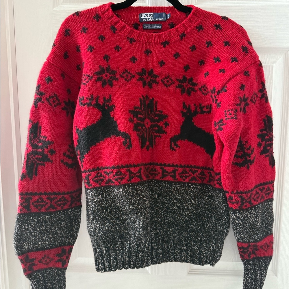 Ralph Lauren Red and Black Reindeer Sweater